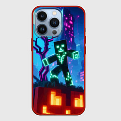 Чехол iPhone 13 Pro Minecraft and halloween - neon glow