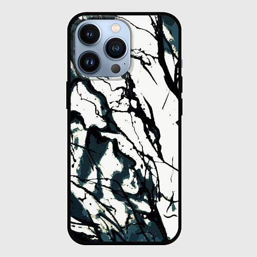 Чехол iPhone 13 Pro Абстрактная текстура мрамор белый с тёмно-синим / 3D-Черный – фото 1