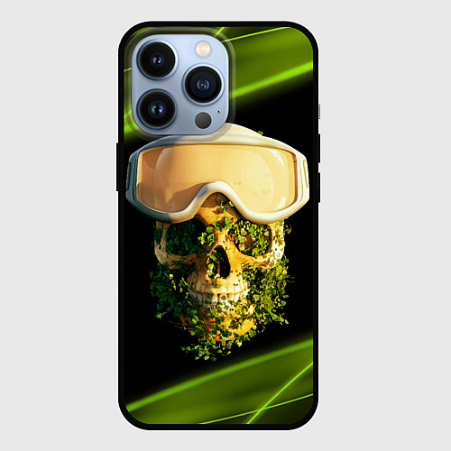 Чехол iPhone 13 Pro Цветущий череп в горнолыжных очках / 3D-Черный – фото 1