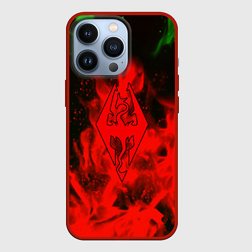 Чехол iPhone 13 Pro Skyrim fire steel / 3D-Красный – фото 1