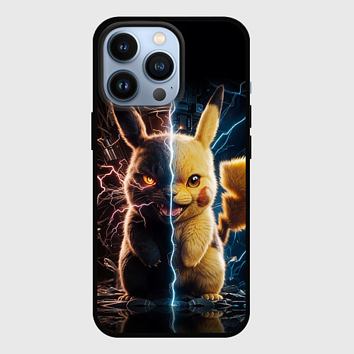 Чехол iPhone 13 Pro Злой и милый Пикачу / 3D-Черный – фото 1
