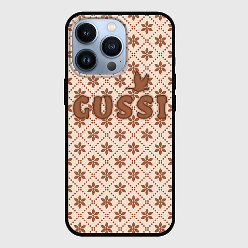 Чехол iPhone 13 Pro Гусси - узор в стиле Гучи / 3D-Черный – фото 1