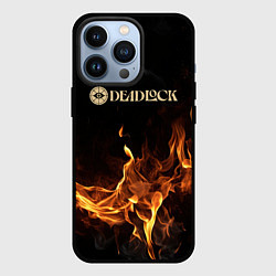 Чехол iPhone 13 Pro Deadlock logo на фоне огня