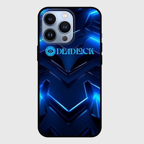 Чехол iPhone 13 Pro Deadlock logo и синий неон / 3D-Черный – фото 1