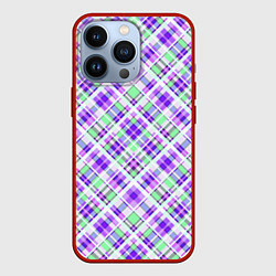 Чехол iPhone 13 Pro Сиренево-зеленый яркий клетчатый узор