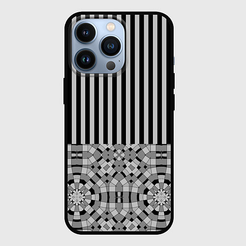 Чехол iPhone 13 Pro Комбинированный с геометрическим и полосатым узоро / 3D-Черный – фото 1