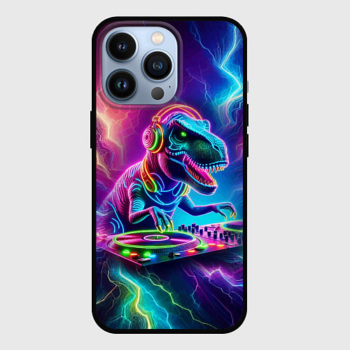 Чехол iPhone 13 Pro Tyrannosaur DJ - neon glow / 3D-Черный – фото 1