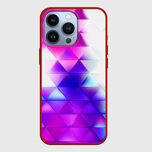 Чехол iPhone 13 Pro Неоновые треугольники абстракция / 3D-Красный – фото 1