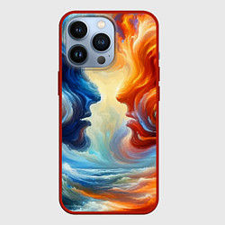 Чехол для iPhone 13 Pro Профили парня и девушки - две стихии, цвет: 3D-красный