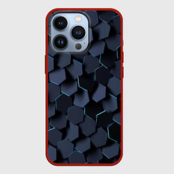 Чехол для iPhone 13 Pro Синие соты с подсветкой, цвет: 3D-красный