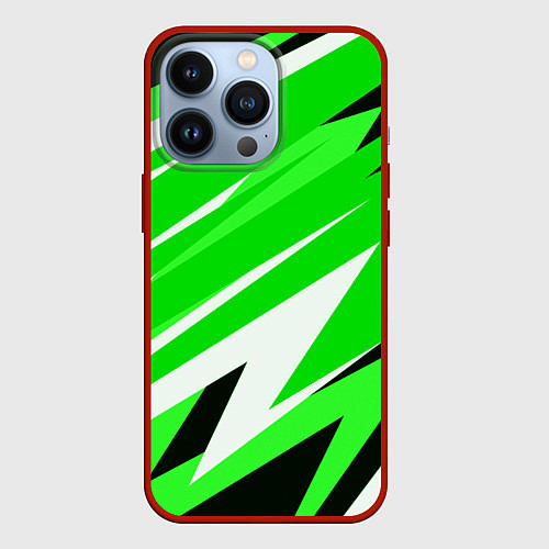 Чехол iPhone 13 Pro Geometry stripes green / 3D-Красный – фото 1