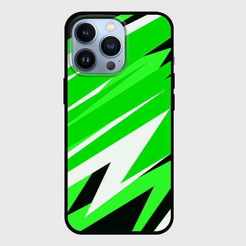 Чехол iPhone 13 Pro Geometry stripes green / 3D-Черный – фото 1