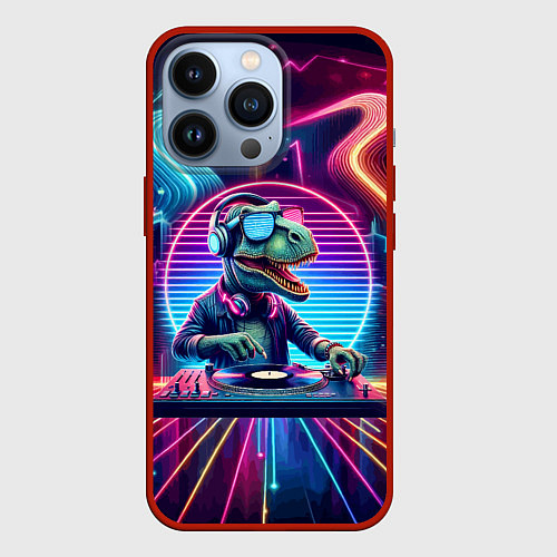 Чехол iPhone 13 Pro Dino DJ - neon glow / 3D-Красный – фото 1