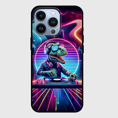 Чехол iPhone 13 Pro Dino DJ - neon glow / 3D-Черный – фото 1