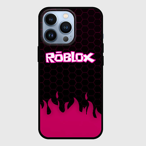 Чехол iPhone 13 Pro Roblox fire pink / 3D-Черный – фото 1