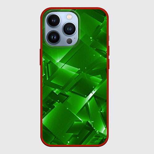 Чехол iPhone 13 Pro Прозрачная изумрудная геометрия / 3D-Красный – фото 1