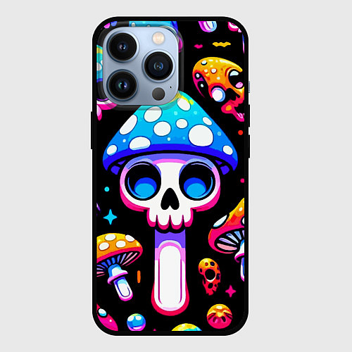 Чехол iPhone 13 Pro Ice cream skull and fly agaric - ai art fantasy / 3D-Черный – фото 1