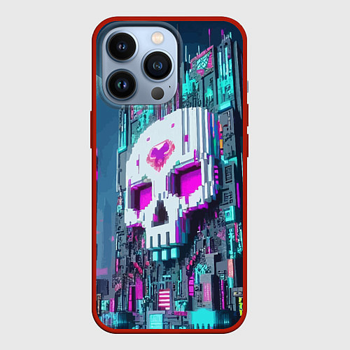 Чехол iPhone 13 Pro Skull Minecraft - ai art fantasy / 3D-Красный – фото 1