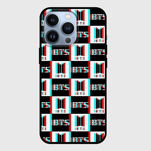 Чехол iPhone 13 Pro BTS glitch pattern / 3D-Черный – фото 1