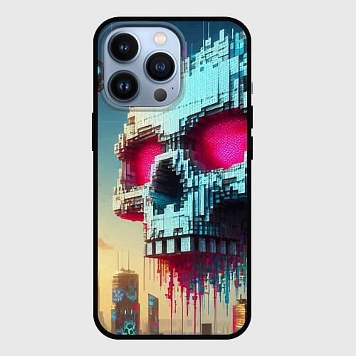 Чехол iPhone 13 Pro Cool pixel skull - ai art fantasy / 3D-Черный – фото 1