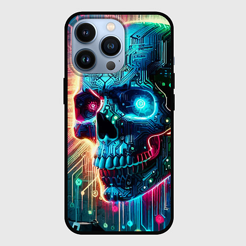 Чехол iPhone 13 Pro Cool cyber skull - neon glow / 3D-Черный – фото 1