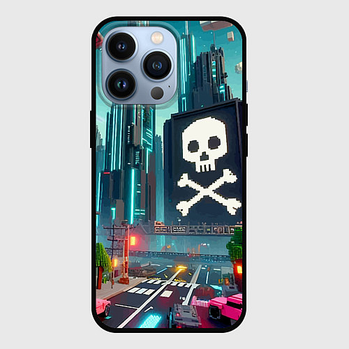 Чехол iPhone 13 Pro Minecraft district with skull - ai art fantasy / 3D-Черный – фото 1