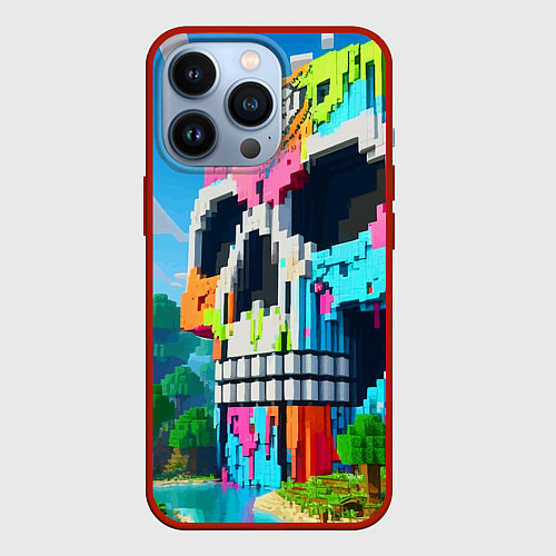 Чехол iPhone 13 Pro Minecraft skull - ai art fantasy / 3D-Красный – фото 1