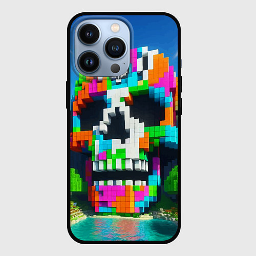 Чехол iPhone 13 Pro Minecraft landscape with skull - ai art fantasy / 3D-Черный – фото 1