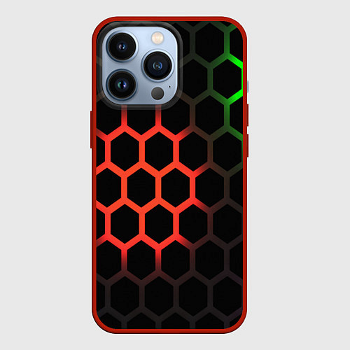 Чехол iPhone 13 Pro Hexagon neon / 3D-Красный – фото 1