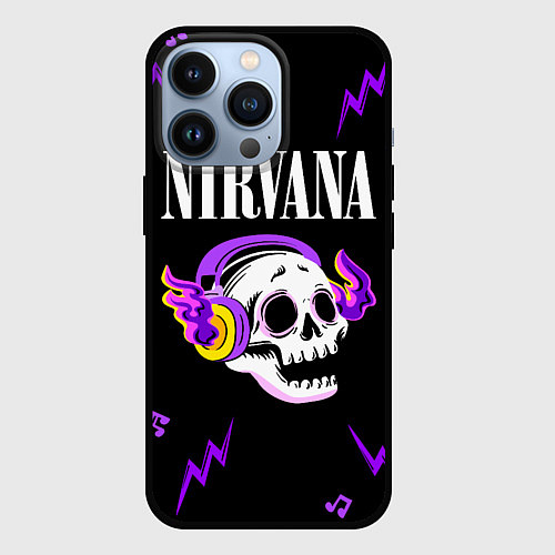 Чехол iPhone 13 Pro Nirvana неоновый череп / 3D-Черный – фото 1