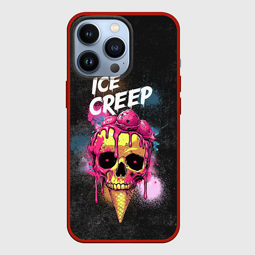 Чехол iPhone 13 Pro Ice creep - рожок мороженого черепа / 3D-Красный – фото 1