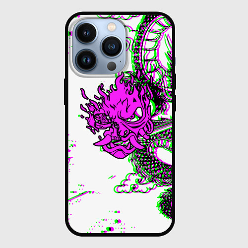 Чехол iPhone 13 Pro Cyberpunk neon dragon / 3D-Черный – фото 1