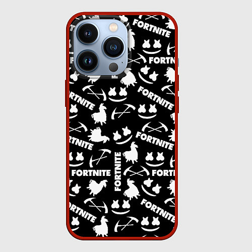 Чехол iPhone 13 Pro Fortnite black pattern / 3D-Красный – фото 1