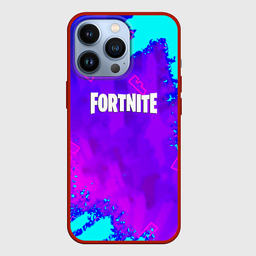 Чехол iPhone 13 Pro Fortnite neon game / 3D-Красный – фото 1