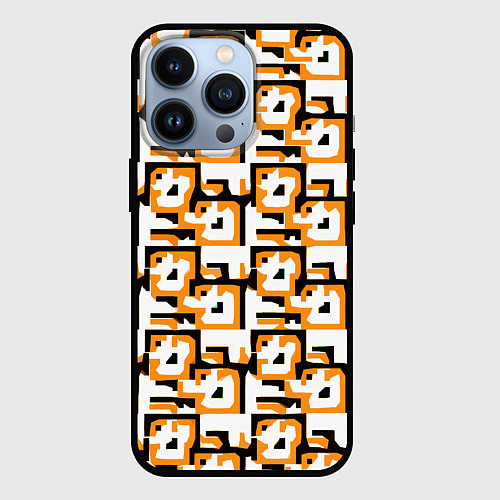 Чехол iPhone 13 Pro Чёрно-оранжевые фигуры на белом фоне / 3D-Черный – фото 1