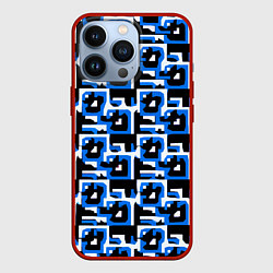 Чехол iPhone 13 Pro Бело-синие фигуры на чёрном фоне