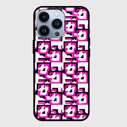 Чехол iPhone 13 Pro Чёрно-розовые фигуры на белом фоне