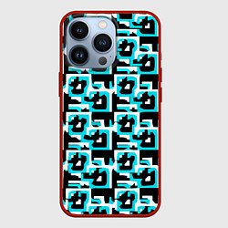 Чехол iPhone 13 Pro Бело-голубые фигуры на чёрном фоне