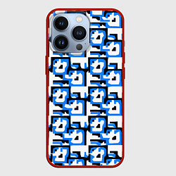 Чехол для iPhone 13 Pro Чёрно-синие фигуры на белом фоне, цвет: 3D-красный