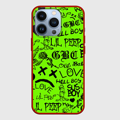 Чехол iPhone 13 Pro Lil Peep кислотный паттерн / 3D-Красный – фото 1