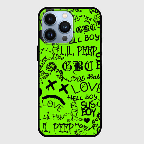 Чехол iPhone 13 Pro Lil Peep кислотный паттерн / 3D-Черный – фото 1