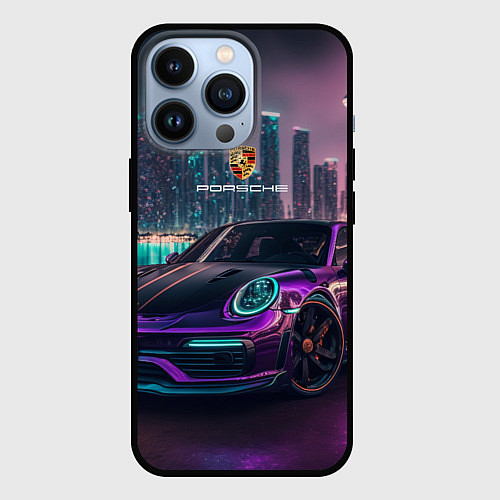 Чехол iPhone 13 Pro Porshe night city / 3D-Черный – фото 1