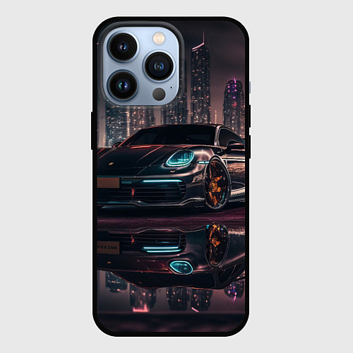 Чехол iPhone 13 Pro Porshe night city / 3D-Черный – фото 1