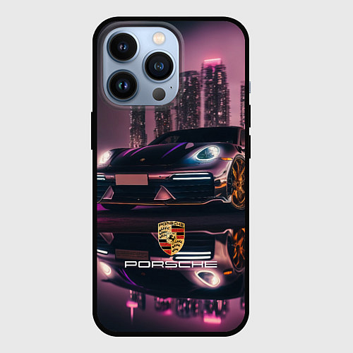 Чехол iPhone 13 Pro Porshe night city / 3D-Черный – фото 1