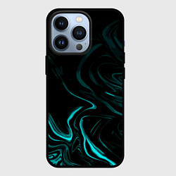 Чехол iPhone 13 Pro Чёрный с бирюзовыми разводами абстракция