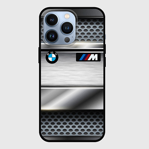 Чехол iPhone 13 Pro BMW metal texture / 3D-Черный – фото 1