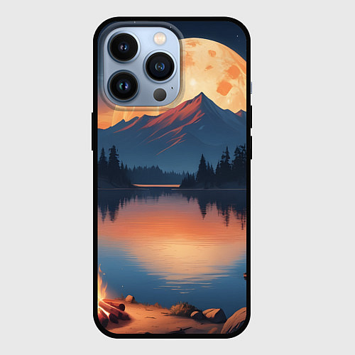 Чехол iPhone 13 Pro Костер на берегу озера / 3D-Черный – фото 1