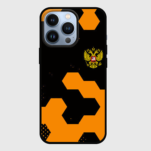 Чехол iPhone 13 Pro Герф РФ соты броня / 3D-Черный – фото 1