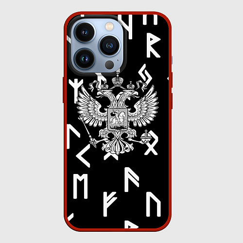 Чехол iPhone 13 Pro Славянские руны герб РФ / 3D-Красный – фото 1