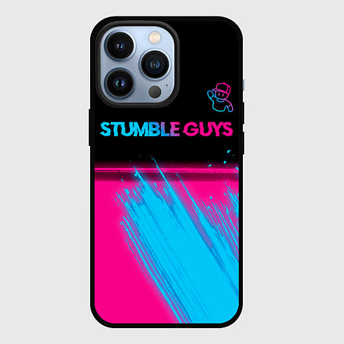 Чехол iPhone 13 Pro Stumble Guys - neon gradient посередине / 3D-Черный – фото 1